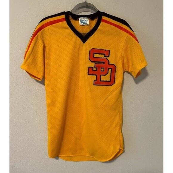 VTG San Diego Padres Batting Jersey Shirt M Gold Yellow Roman Sport Mesh USA - Picture 2 of 6